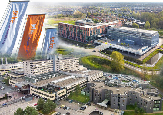 Luchtfoto Gelre ziekenhuizen locaties Zutphen en Apeldoorn